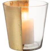 J-line - Windlicht Boe Glas Transparant/goud Medium - 18x18x18cm