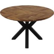 HSM Collection-Ronde Eettafel Fishbone-140x140x76-Naturel/Zwart-Eiken/...