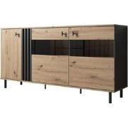 Meubella Dressoir Marcos - Eiken - Antraciet - 165 cm - met glas