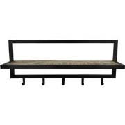 HSM Collection-Wandkapstok 5 Haken Met Plank-66x17x28-Naturel/Zwart-Ac...