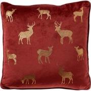 Geen merk DEER - Sierkussen 45x45 cm - velvet - kerst - Biking Red - r...