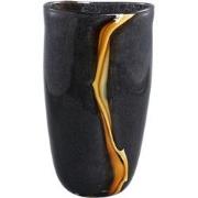 PTMD Nicho Black Glass Vase With Gold Stripe Round