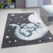 Tapijtenloods Kids Olifant Vloerkleed Kinderkamer Blauw / Grijs Laagpo...