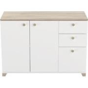 Buffet 3 deuren en 2 laden in eiken kronberg en wit decor - L119,6 cm