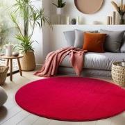 Sky Soft Uni Basic - Rond Vloerkleed - Laagpolig - Effen Kleur - Rood ...