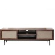 TV-meubel in walnootdecor met fronten van echt stof L140 cm - JETSON