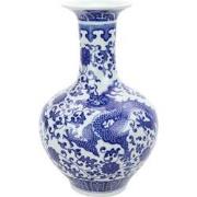 Fine Asianliving Chinese Vaas Porselein Blauw-Wit Handgeschilderd