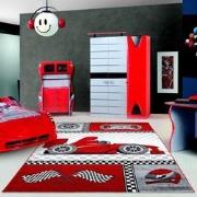 Tapijtenloods Kids Formule 1 Vloerkleed Kinderkamer Rood / Grijs Laagp...