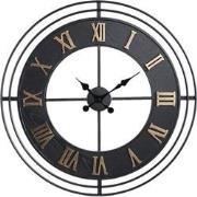 PTMD Azzer Black Iron Wall Clock Wooden Inlay Round