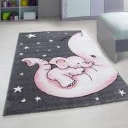 Tapijtenloods Kids Olifant Vloerkleed Kinderkamer Roze / Grijs Laagpol...