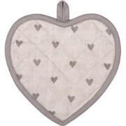 Clayre & Eef Pannenlap 20x20 cm Beige Grijs Katoen Hartvormig Hartjes