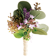 Boutonniere lavendel en kunstmatige eucalyptus paars en groen H15