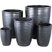 PTMD Triston Black Ceramic Glazed Pot Ribbed High SV5