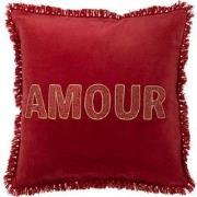 J-line - Kussen Amour Textiel Rood/goud - 45x45x12cm