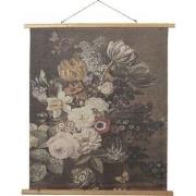 Clayre & Eef Wandkleed  80x100 cm Grijs Hout Textiel Rechthoek Bloemen...