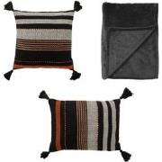 Dutch Decor VOORDEELSET    TAMAR BLACK - Set van 2 kussens en 1 plaid ...