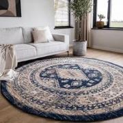 Rond Vintage Vloerkleed Aila Blauw - Polypropyleen