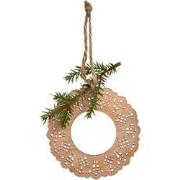 Ronde hangende kerstdecoratie met beige en bruine houten den H20