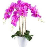 Kopu® Kunstbloem Orchidee 62 cm Roze met witte Pot - Phalenopsis