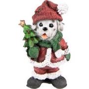 Clayre & Eef Beeld Hond 15 cm Rood Groen Polyresin Kerstdecoratie