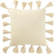 J-Line - Kussen Gewoven Kwasten Katoen Wit - 45x45x15cm