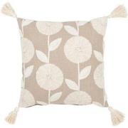 J-Line - Kussen Bloemen/bladeren Katoen Taupe/beige - 45x45x15cm