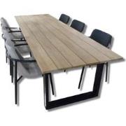 Tuinset Kaihou tafel black, teak 300x100 cm met 4 stoelen Youkou stoel...