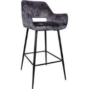 PTMD Fallon Velvet Anthracite Bar Stool Black Metal Leg