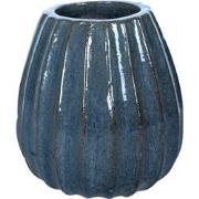 PTMD Lionne Blue Ceramic Pot Ribbed Bulb Round S