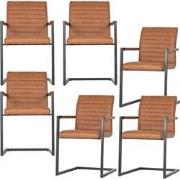 WOOOD Bas Eetkamerstoelen - Pu - Cognac - Set van 6