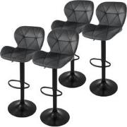 ML-Design barkruk set van 4, fluwelen bekleding, grijs, met rugleuning...