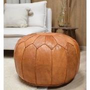 Premium Leren Poef Cognac Brown - Handgemaakt en stijlvol - Gevuld gel...