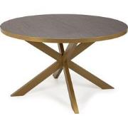 Stalux Ronde eettafel 'Daan' 135cm, kleur goud / bruin hout