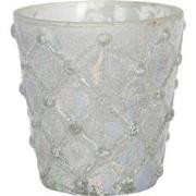 Clayre & Eef Theelichthouder  Ø 7x8 cm Wit Glas Rond Waxinelichthouder