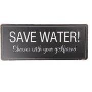 Clayre & Eef Tekstbord  30x13 cm Zwart Metaal Rechthoek Save Water Wan...