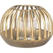 Clayre & Eef Windlicht  Ø 15x10 cm Goudkleurig Metaal Glas Rond Kaarse...