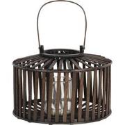 Clayre & Eef Windlicht  Ø 33x24 cm Bruin Hout Glas Rond Kaarsenhouder