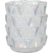 Clayre & Eef Theelichthouder  Ø 9x10 cm Wit Glas Rond Waxinelichthoude...