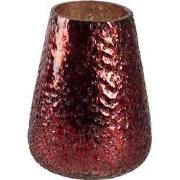 Clayre & Eef Theelichthouder  Ø 13x18 cm Rood Glas Rond Waxinelichthou...