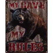 Clayre & Eef Tekstbord  20x25 cm Bruin Rood Ijzer My Cave My Rules Wan...
