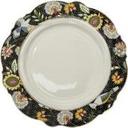 Clayre & Eef Dinerbord  Ø 28 cm Zwart Wit Keramiek Rond Bloemen Eetbor...