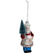 Clayre & Eef Kersthanger Kerstman 16 cm Rood Blauw Glas Kerstbal