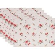 Clayre & Eef Placemats Set van 6  48x33 cm Beige Katoen Rechthoek Roze...