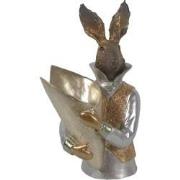 Clayre & Eef Beeld Konijn 16x13x30 cm Goudkleurig Polyresin Woonaccess...