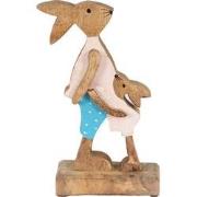 Clayre & Eef Beeld Konijn 12x6x22 cm Bruin Blauw Hout Woonaccessoires