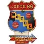 Clayre & Eef Wanddecoratie  43x63 cm Blauw Rood Ijzer Route 66 Motel M...