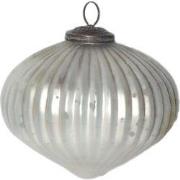 Clayre & Eef Kerstbal  Ø 12 cm Wit Zilverkleurig Glas Metaal Kerstdeco...