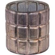 Clayre & Eef Theelichthouder  Ø 10x10 cm Zilverkleurig Glas Rond Waxin...