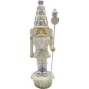 Clayre & Eef Beeld Notenkraker 16 cm Wit Zilverkleurig Polyresin Kerst...