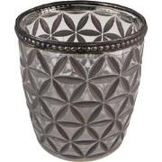 Clayre & Eef Theelichthouder  Ø 9x9 cm Grijs Glas Metaal Waxinelichtho...